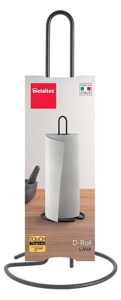 Матово черна стоманена стойка за кухненска хартия ø 14 cm Lava – Metaltex