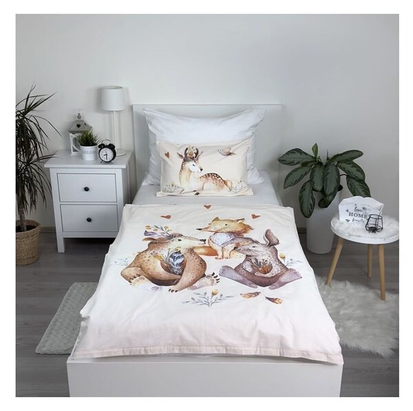 Бежово памучно детско спално бельо 100x135 cm Animals "Woodland" – Jerry Fabrics