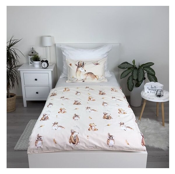 Бежово памучно детско спално бельо 100x135 cm Animals "Woodland" – Jerry Fabrics