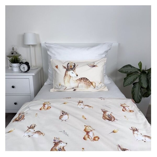 Бежово памучно детско спално бельо 100x135 cm Animals "Woodland" – Jerry Fabrics
