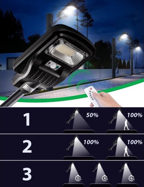 LED Соларна улична лампа със сензор LED/60W/6V 6500K IP65 + дистанционно управление