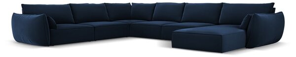 Тъмносин кадифен ъглов диван (ляв ъгъл/U форма) Vanda – Mazzini Sofas