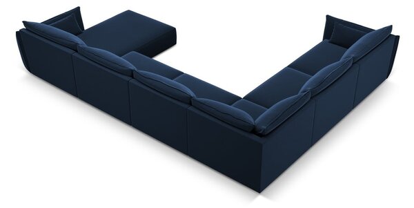 Тъмносин кадифен ъглов диван (ляв ъгъл/U форма) Vanda – Mazzini Sofas
