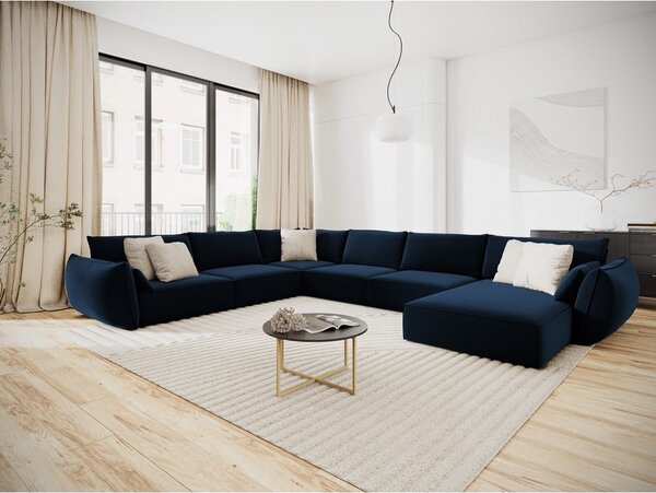 Тъмносин кадифен ъглов диван (ляв ъгъл/U форма) Vanda – Mazzini Sofas