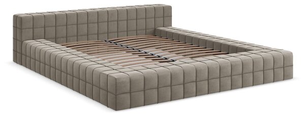 Двойно легло кафяво-сиво тапицирано с включена подматрачна рамка 160x200 cm Akela – Makamii