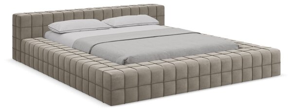 Двойно легло кафяво-сиво тапицирано с включена подматрачна рамка 160x200 cm Akela – Makamii