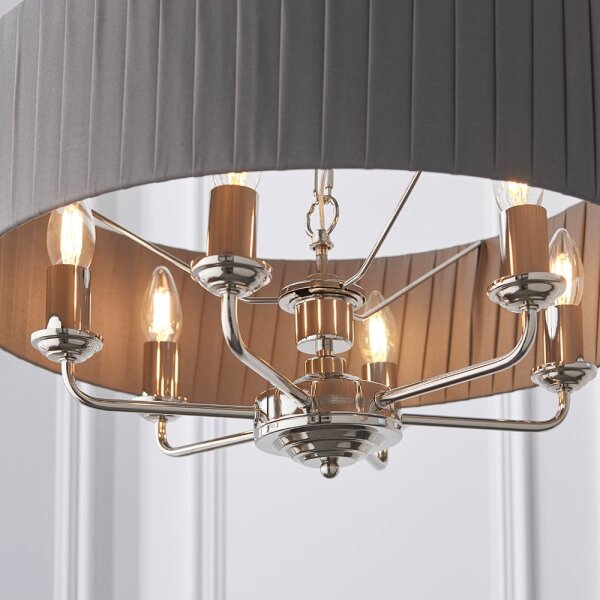Endon 94397 - Пендел HIGHCLERE 6xE14/40W/230V сив/лъскав хром