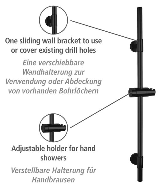 Черен душ прът за стена от неръждаема стомана 66 cm Basic - Wenko