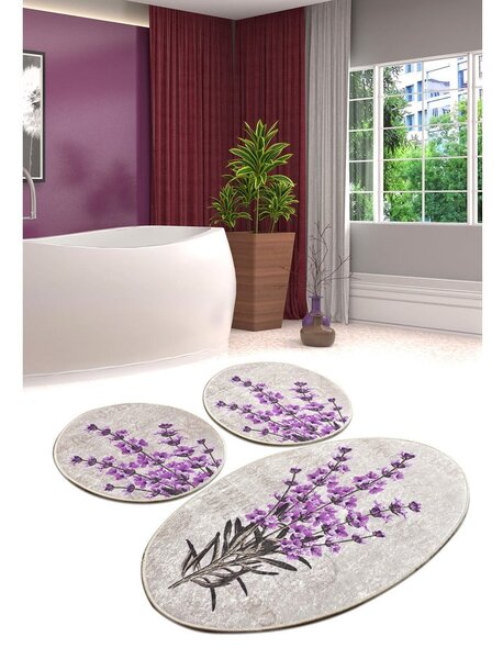 Лилави-бежови килими за баня в комплект от 3 бр. 60x100 cm Lavender – Foutastic