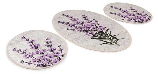 Лилави-бежови килими за баня в комплект от 3 бр. 60x100 cm Lavender – Foutastic