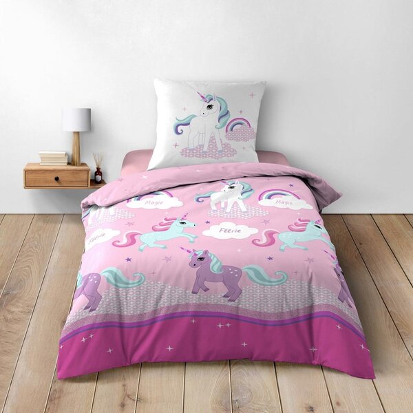 Розово единично памучно детско спално бельо 140x200 cm Licorne – douceur d'intérieur