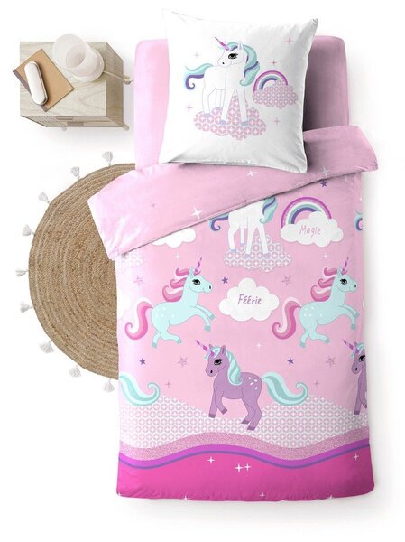 Розово единично памучно детско спално бельо 140x200 cm Licorne – douceur d'intérieur