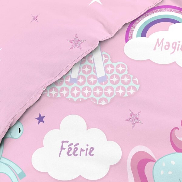 Розово единично памучно детско спално бельо 140x200 cm Licorne – douceur d'intérieur