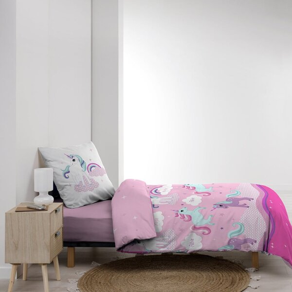 Розово единично памучно детско спално бельо 140x200 cm Licorne – douceur d'intérieur