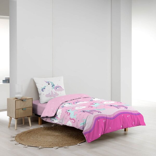 Розово единично памучно детско спално бельо 140x200 cm Licorne – douceur d'intérieur