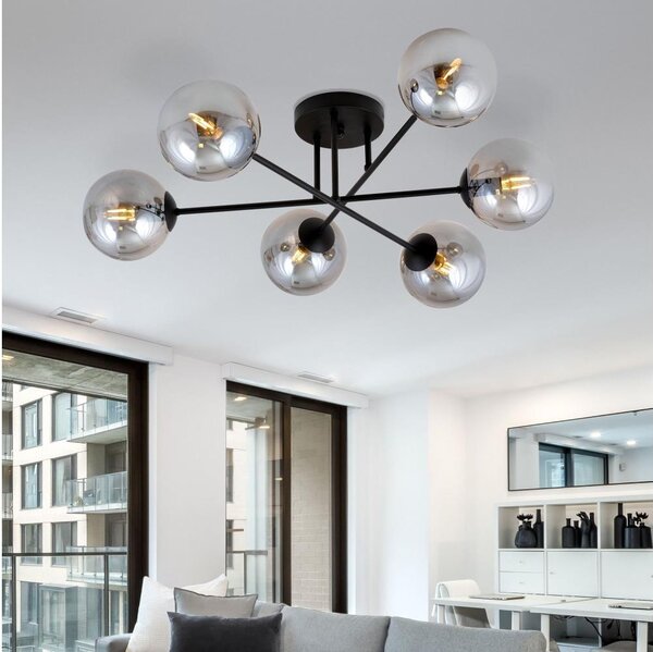 Плафонен полилей ROMA 6xE14/10W/230V черен/димчат