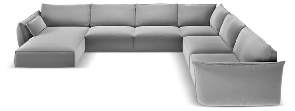 Светлосив кадифен ъглов диван (десен ъгъл/U форма) Vanda – Mazzini Sofas