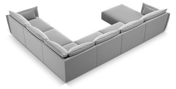 Светлосив кадифен ъглов диван (десен ъгъл/U форма) Vanda – Mazzini Sofas