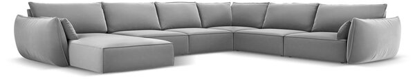 Светлосив кадифен ъглов диван (десен ъгъл/U форма) Vanda – Mazzini Sofas