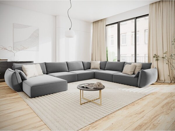 Светлосив кадифен ъглов диван (десен ъгъл/U форма) Vanda – Mazzini Sofas