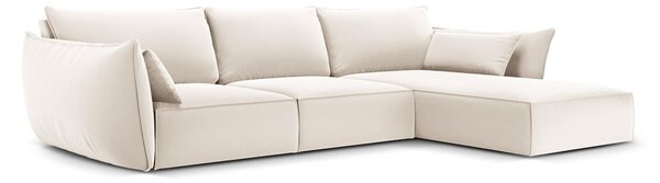 Бежов кадифен ъглов диван (десен ъгъл) Vanda – Mazzini Sofas