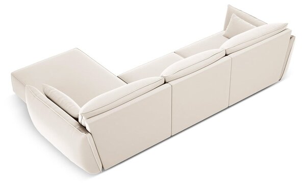 Бежов кадифен ъглов диван (десен ъгъл) Vanda – Mazzini Sofas