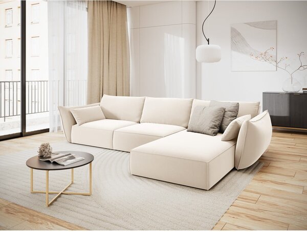 Бежов кадифен ъглов диван (десен ъгъл) Vanda – Mazzini Sofas