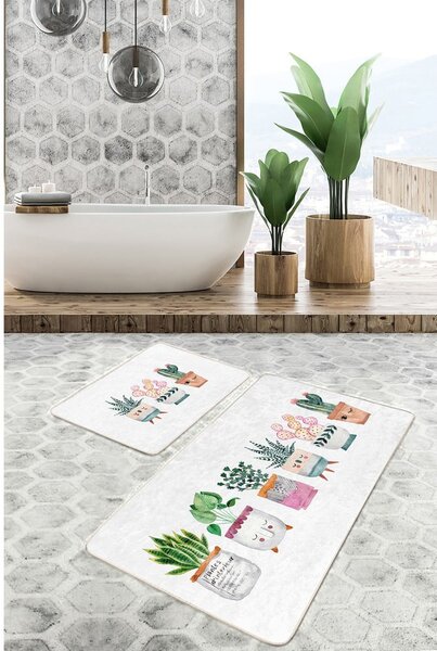 Бели кадифени постелки за баня в комплект от 2 бр. 60x100 cm Succulent – Mila Home