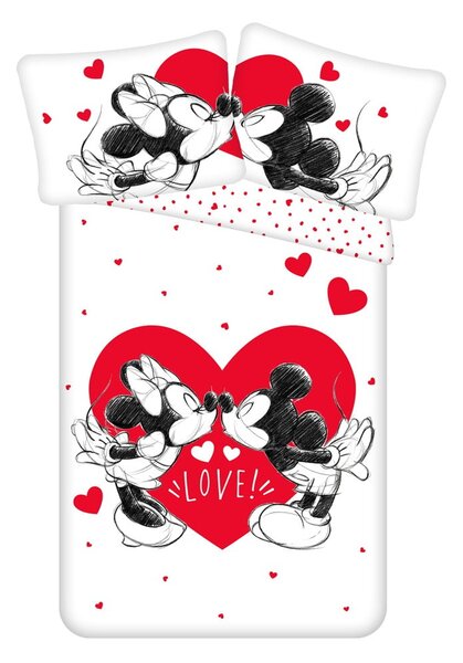 Червено-бяло единично памучно детско спално бельо 140x200 cm Mickey and Minnie "Love" – Jerry Fabrics