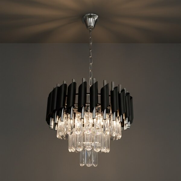 Полилей на верига CRISTAL 5xE14/10W/230V черен/матов хром