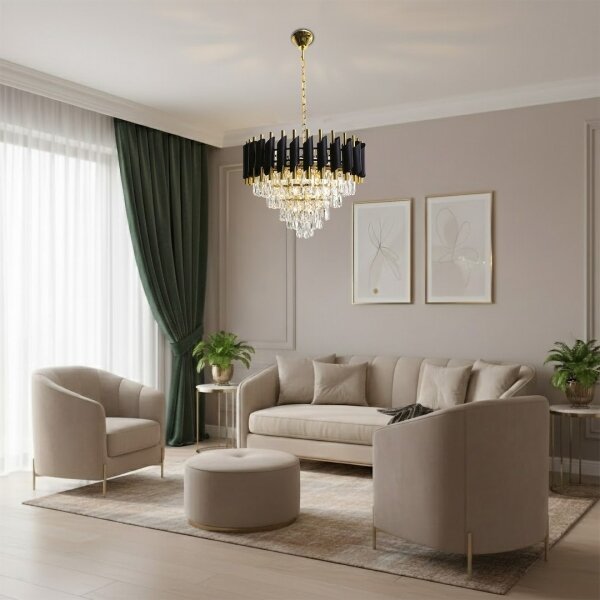 Полилей на верига CRISTAL 7xE14/10W/230V черен/златист