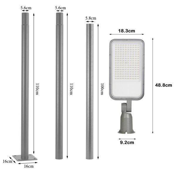Brilagi-LED Външна лампа със стълб и кабел 3 m URBANLIGHT LED/100W/230V, сива, IP65