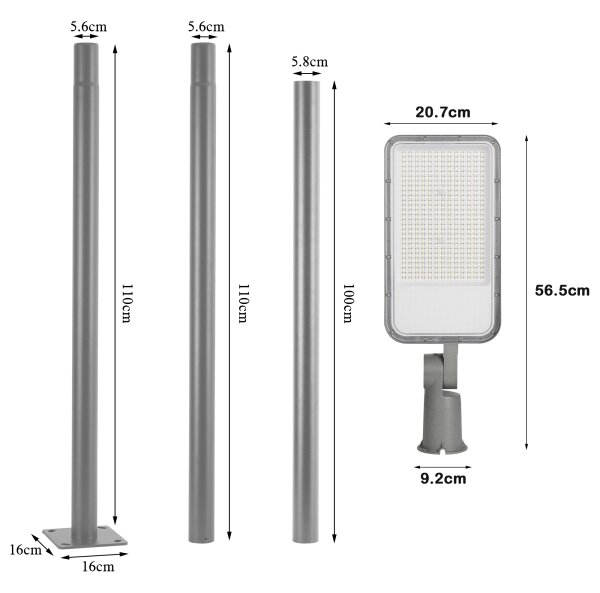 Brilagi-LED Външна лампа със стълб, височина 3 m, URBANLIGHT LED/200W/230V, сива, IP65
