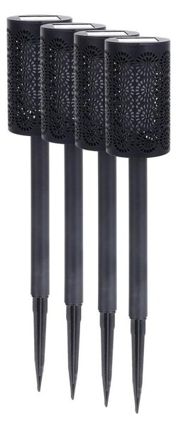 Комплект от 4 LED соларни лампи DECOR LED, 1,2 V, 150 mAh, 3000 K, 39 см, IP44, черни