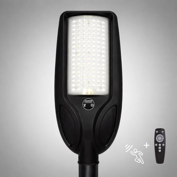 Димируема LED соларна улична лампа със сензор VENICE 100W/6000 mAh IP65 черна + дистанционно управление