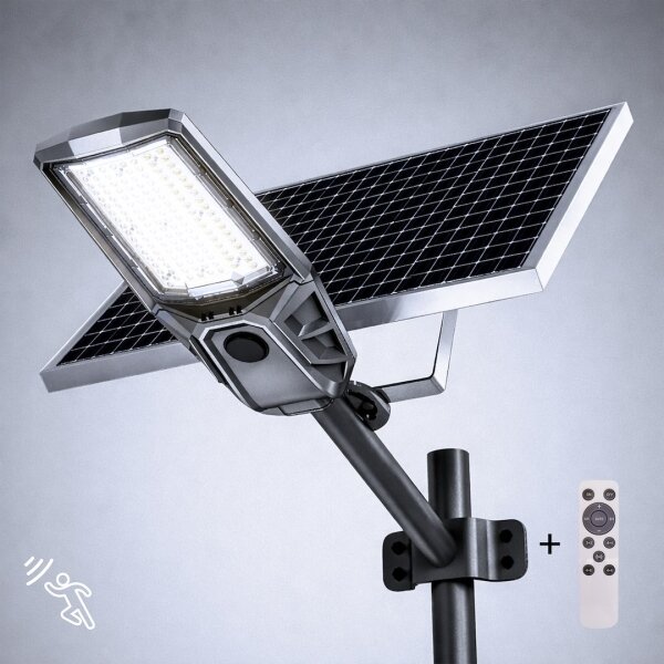 LED димируема улична лампа KOBRA със сензор и соларен панел 400W/24000 mAh IP65 антрацит + дистанционно управление