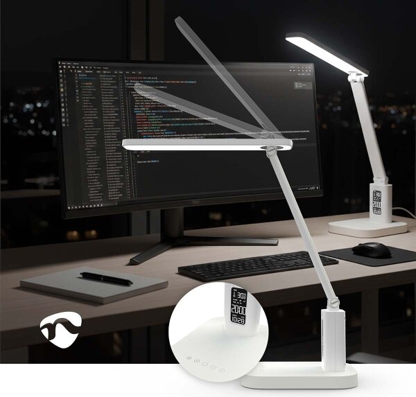 Nedis LTLRC10WT - LED димируема презареждаема лампа с дисплей 7,5W/1200 mAh 3000/4000/5700K бяла