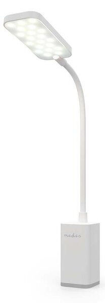 Nedis LTLR10WT - LED настолна лампа със щипка, сензорен димер и презареждаема батерия, LED/5W/1200 mAh, бяла