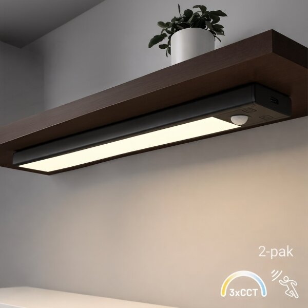 Комплект 2x LED презареждаемо осветление за мебели със сензор VIRO LED/1,2W/800 mAh 30cm CCT черно