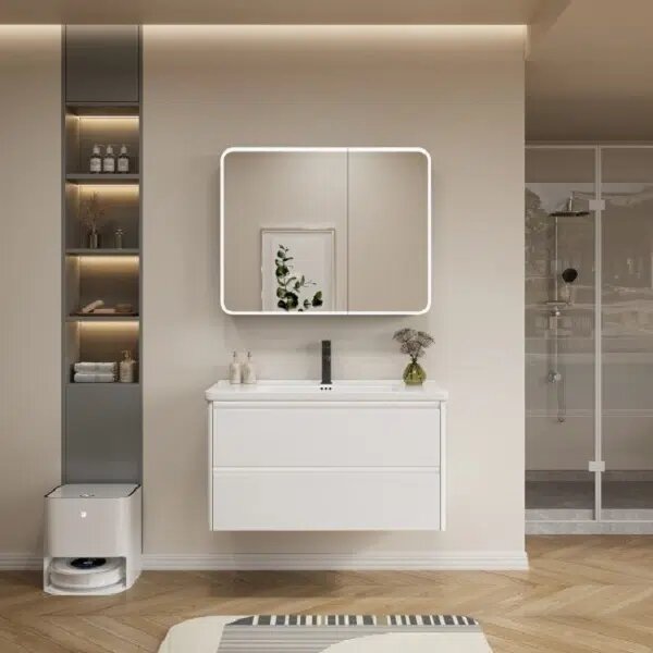 Комплект шкафове за баня 6002, бял - 60 см