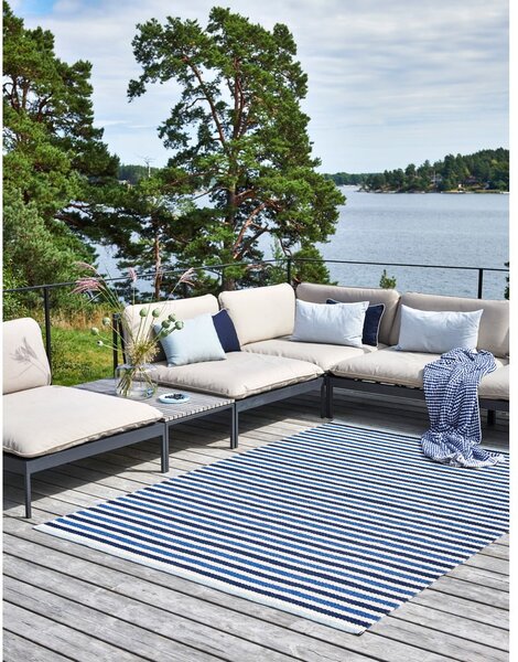 Син и кремав килим за открито и закрито 70x120 cm Teo Denim – Pappelina
