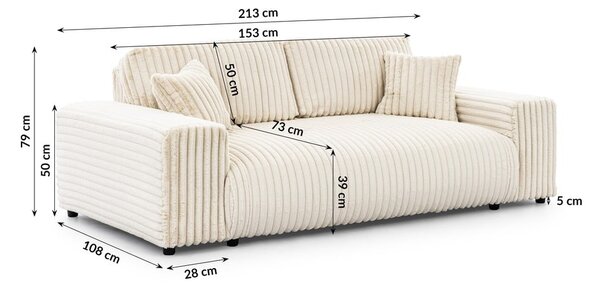 Кремав диван от рипсено кадифе 213 cm Justin – Ropez