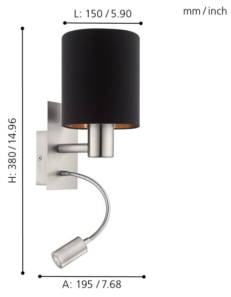 Eglo 96483 - LED гъвкаво осветление PASTERI 1xE27/40W+LED/3,8W черно