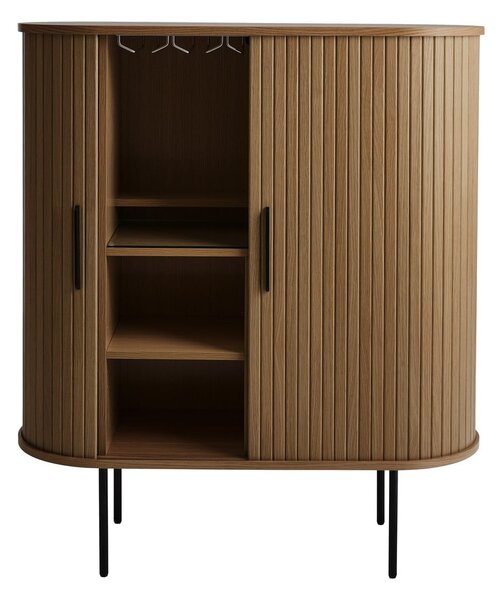 Кафяв шкаф за вино от дъбов декор с плъзгащи се врати 100x118x40 cm Nola – Unique Furniture