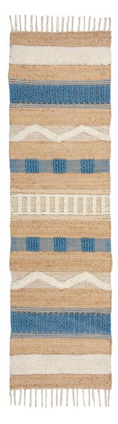 Синьо-естествена ръчно изработена пътека със смес от юта 60x230 cm Medina Jute – Flair Rugs