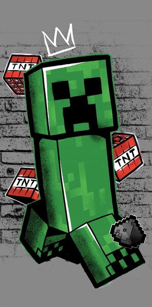 Зелена-сива памучна детска кърпа 70x140 cm Minecraft "Metro Art Creeper" – Jerry Fabrics