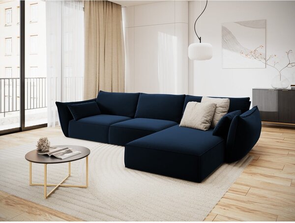 Тъмносин кадифен ъглов диван (десен ъгъл) Vanda – Mazzini Sofas