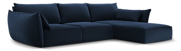 Тъмносин кадифен ъглов диван (десен ъгъл) Vanda – Mazzini Sofas