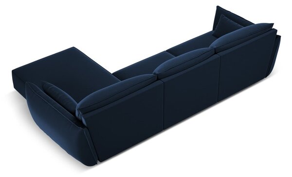 Тъмносин кадифен ъглов диван (десен ъгъл) Vanda – Mazzini Sofas