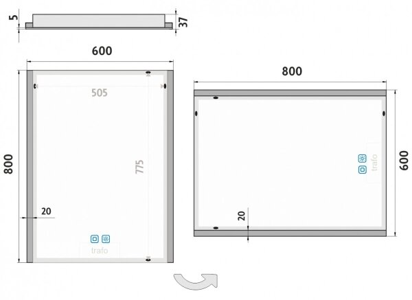 NIMCO ZP 11002VX - LED огледало за баня с подсветка 3000-6500K 80x60 см IP44
